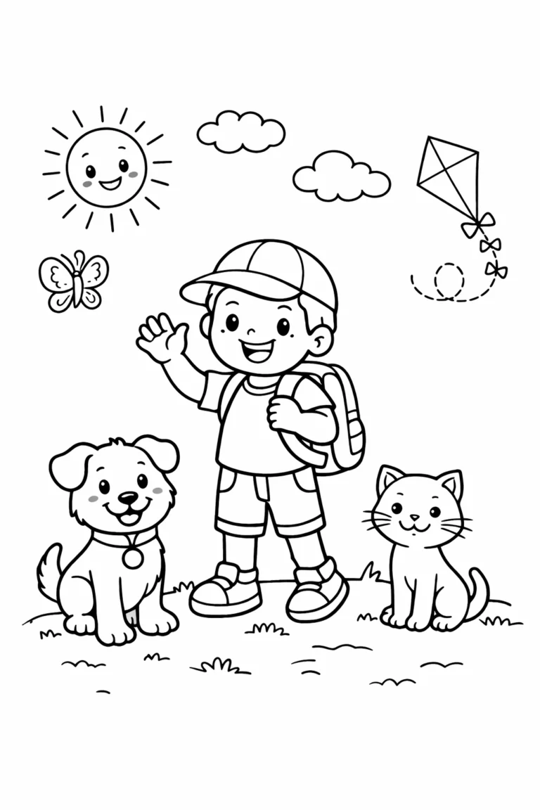 Çocuk boyaması, erkek çocuk boyama ve hayvan boyama içeren eğitici çocuk boyama resmi ile keyifli vakit geçirin.