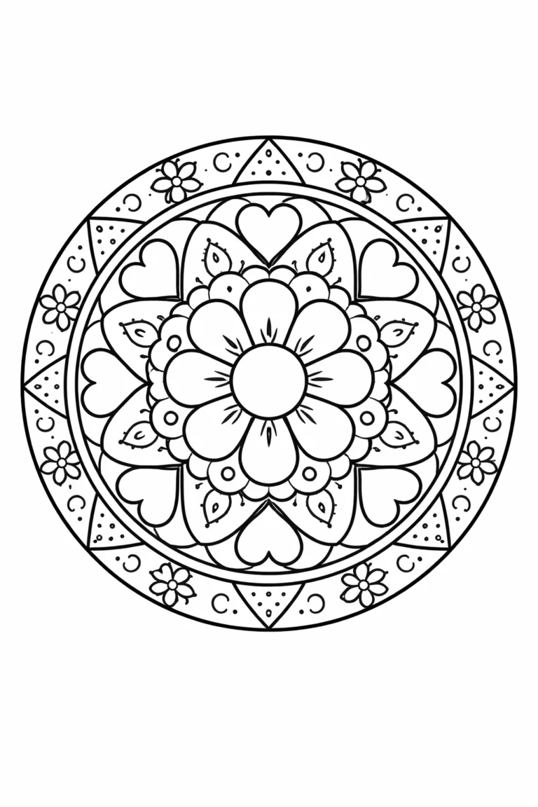 Kolay mandala boyama resmi ile sade desenleri boyayabilirsiniz. Yazdırılabilir mandala boyama ile pratik bir boyama etkinliği.