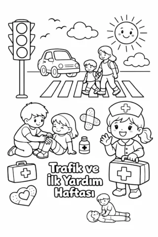 Trafik ve İlkyardım Haftası Boyama