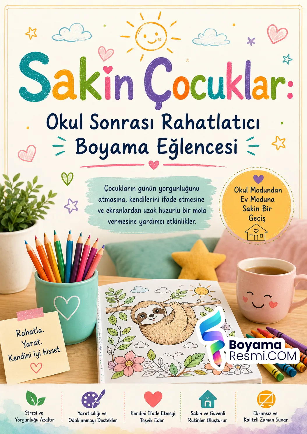 okul sonrası rahatlatıcı boyama etkinlikleri
